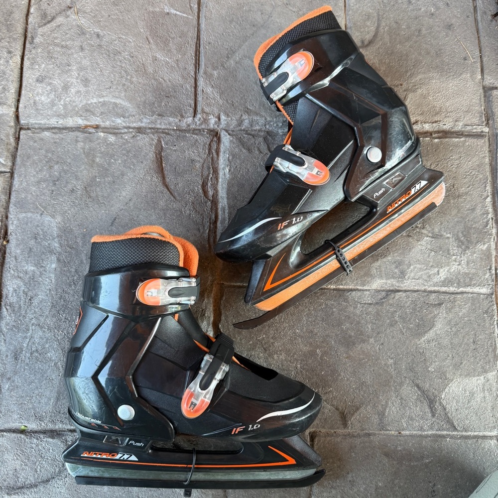 Adjustable Black and Orange Ice Skates - Youth 2-4